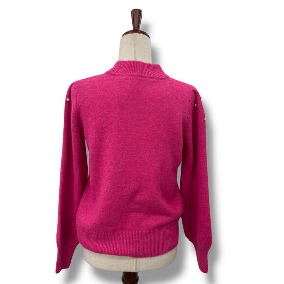 CeCe Hot Pink Sweater with pearls medium balloon sleeve Preppy Coquette Knit - Picture 9 of 13